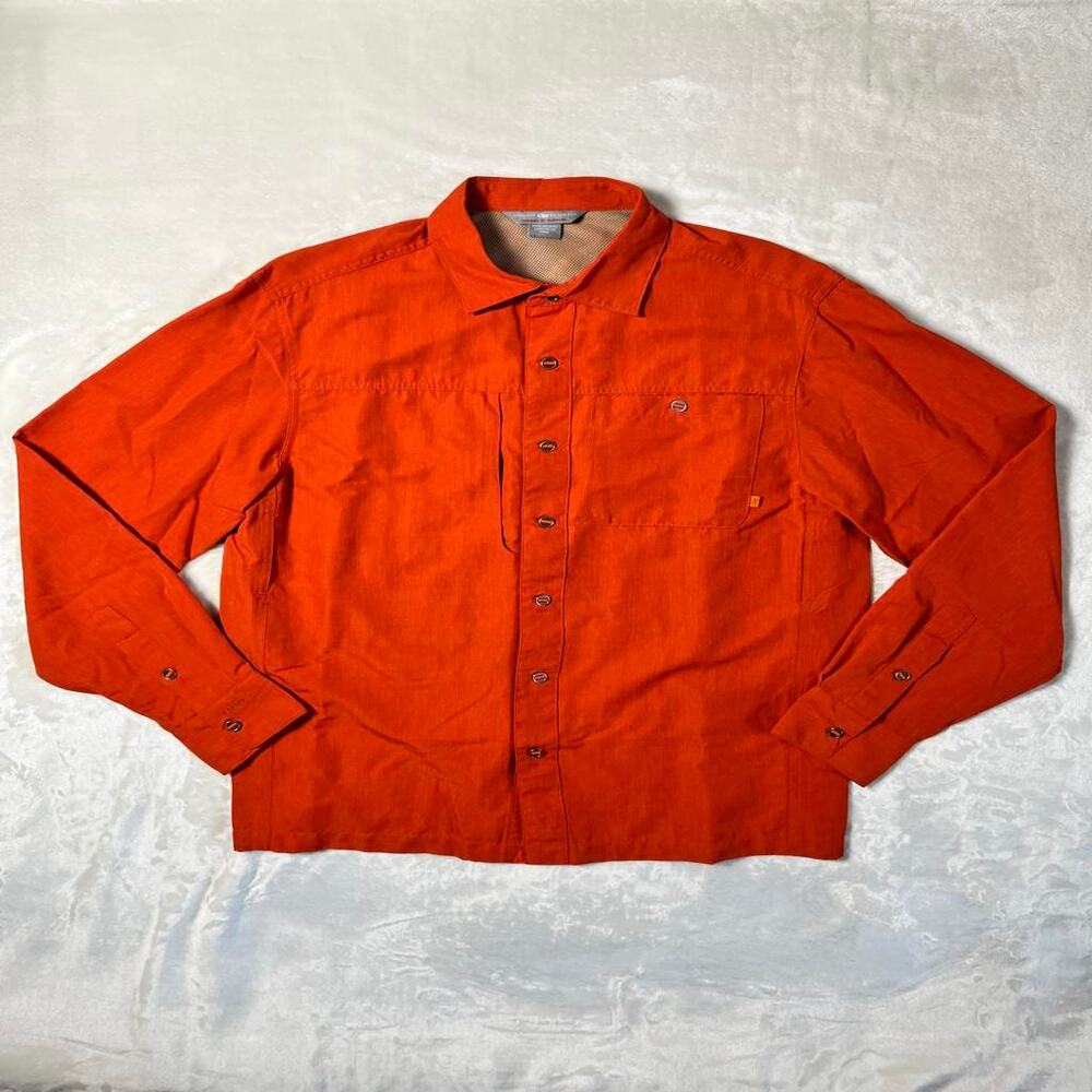 Outdoor Research Performance Button Up Shirt Men's M Orange Nylon Vents UPF50